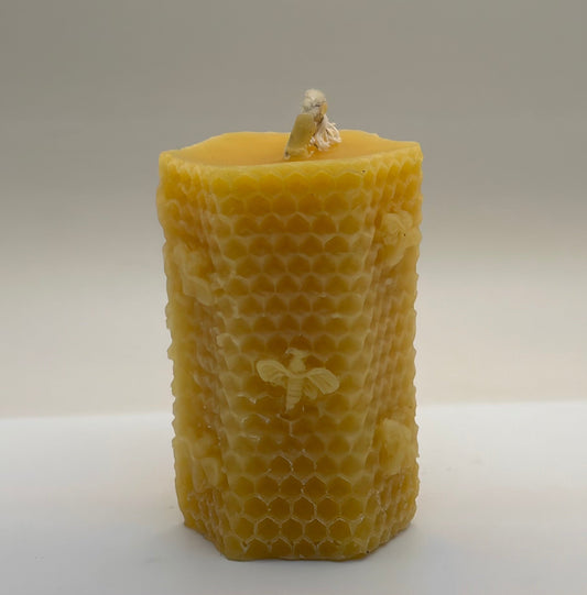 Beeswax Candle  Pillar Candle-Honey Comb & Bee Design